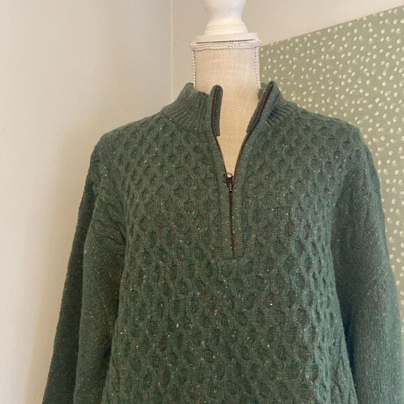Aran Woolen Mills Green Mixed Knit 80% Wool Quarter Zip Sweater Size XL - Picture 2 of 7